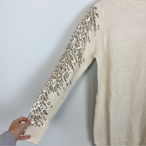 Superdown Rudie Sparkle Sleeve Sweater Dress in Ivory Size M - Picture 3 of 10